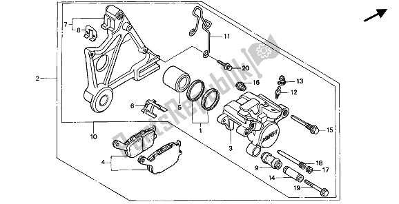 Alle onderdelen voor de Achter Remklauw van de Honda CB 1000F 1994
