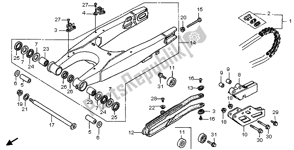 Alle onderdelen voor de Achterbrug van de Honda CR 125R 1998