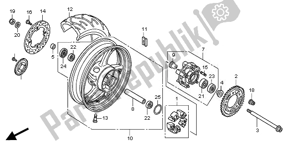 Alle onderdelen voor de Achterwiel van de Honda CBR 600F 2011