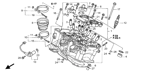 All parts for the Cylinder Head (rear) of the Honda VFR 800 2002