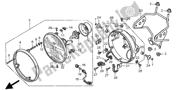 Alle onderdelen voor de Koplamp (eu) van de Honda CB 600F Hornet 1998