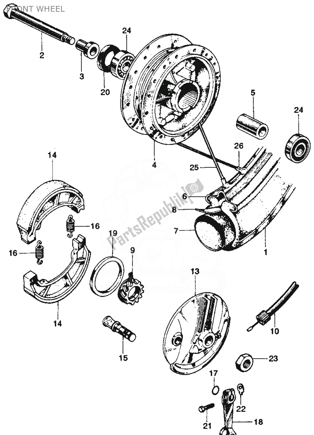 Alle onderdelen voor de Voorwiel van de Honda SS 125 1967