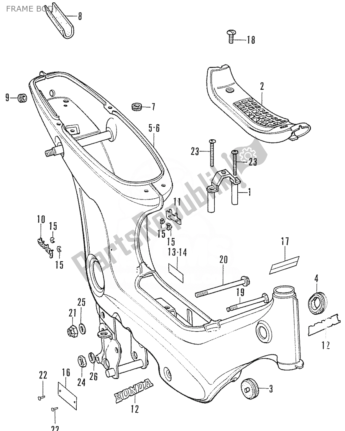 All parts for the Frame Body of the Honda CF 70 Chaly 1950 - 2023