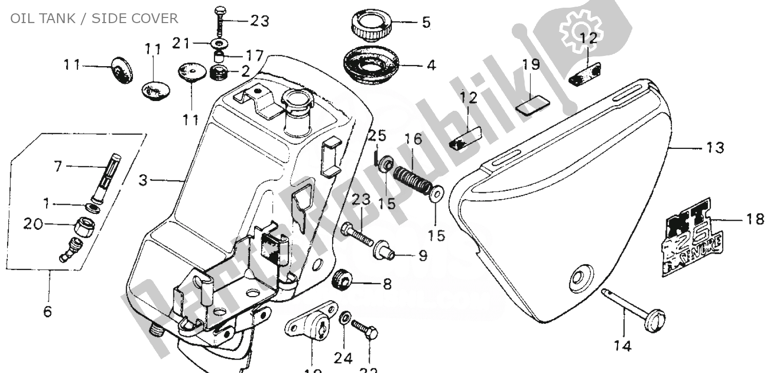 Todas as partes de Oil Tank / Side Cover do Honda MT 125 1974