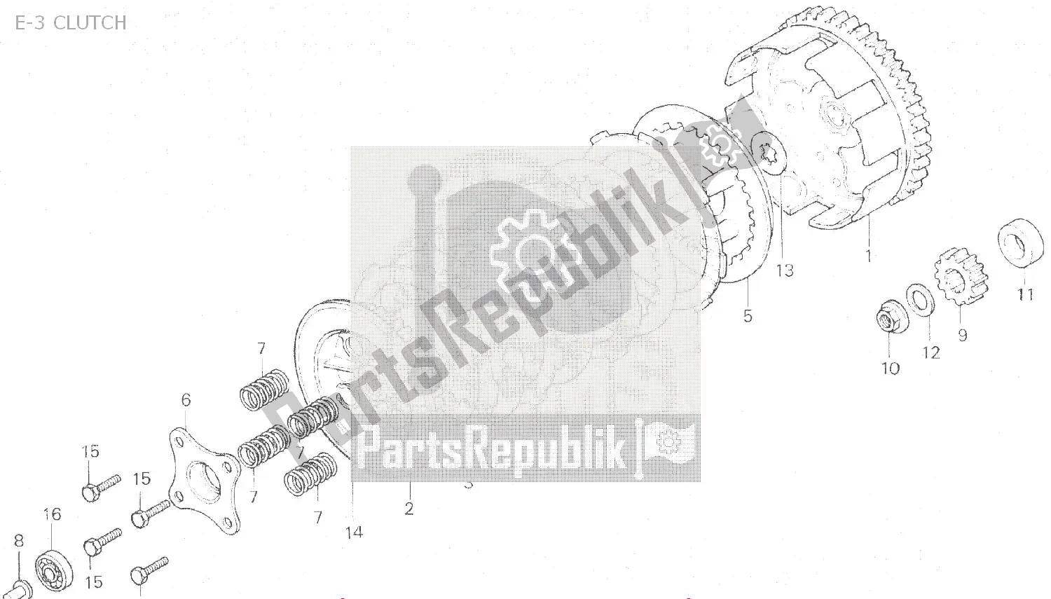All parts for the E-3 Clutch of the Honda MB 100 1980