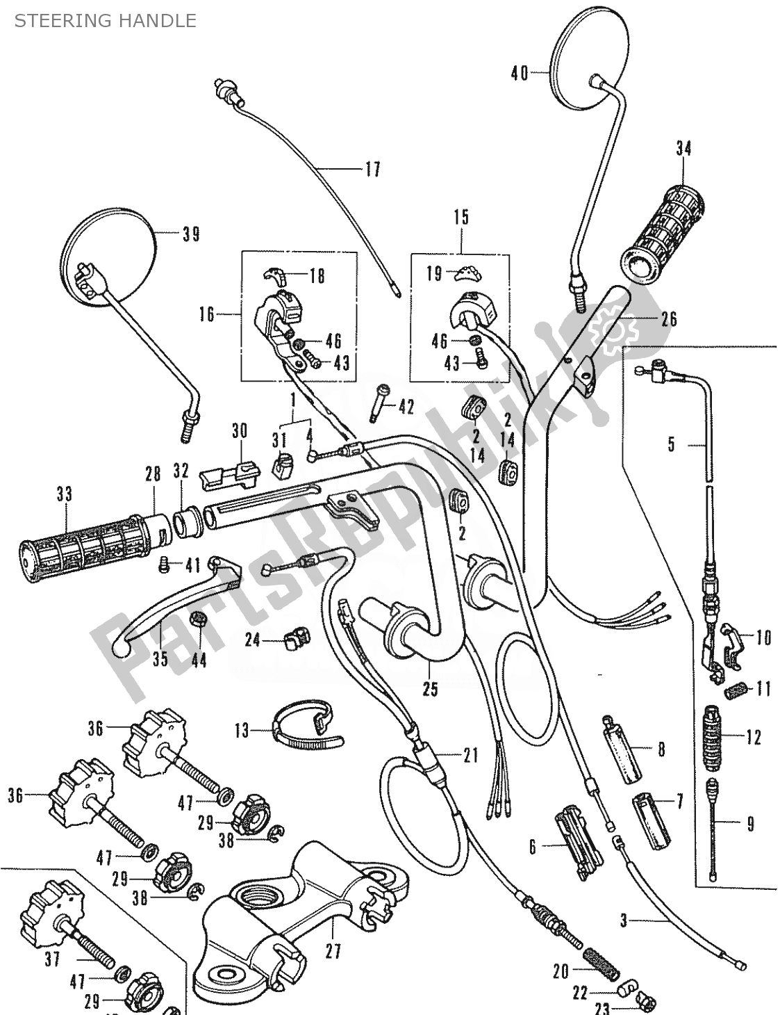 All parts for the Steering Handle of the Honda ST 70 DAX 1950 - 2023