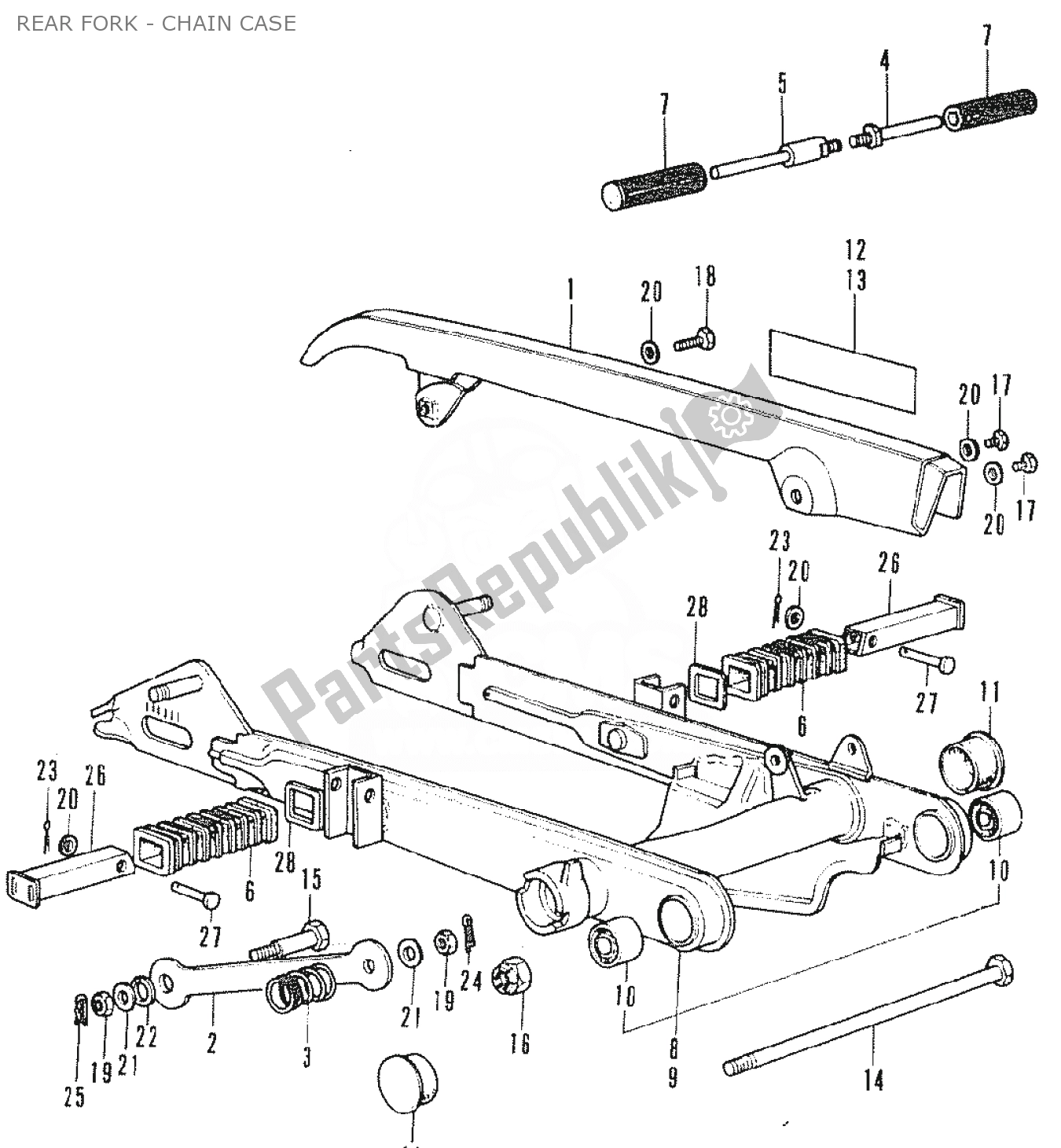 Alle onderdelen voor de Rear Fork - Chain Case van de Honda SS 50 1950 - 2023