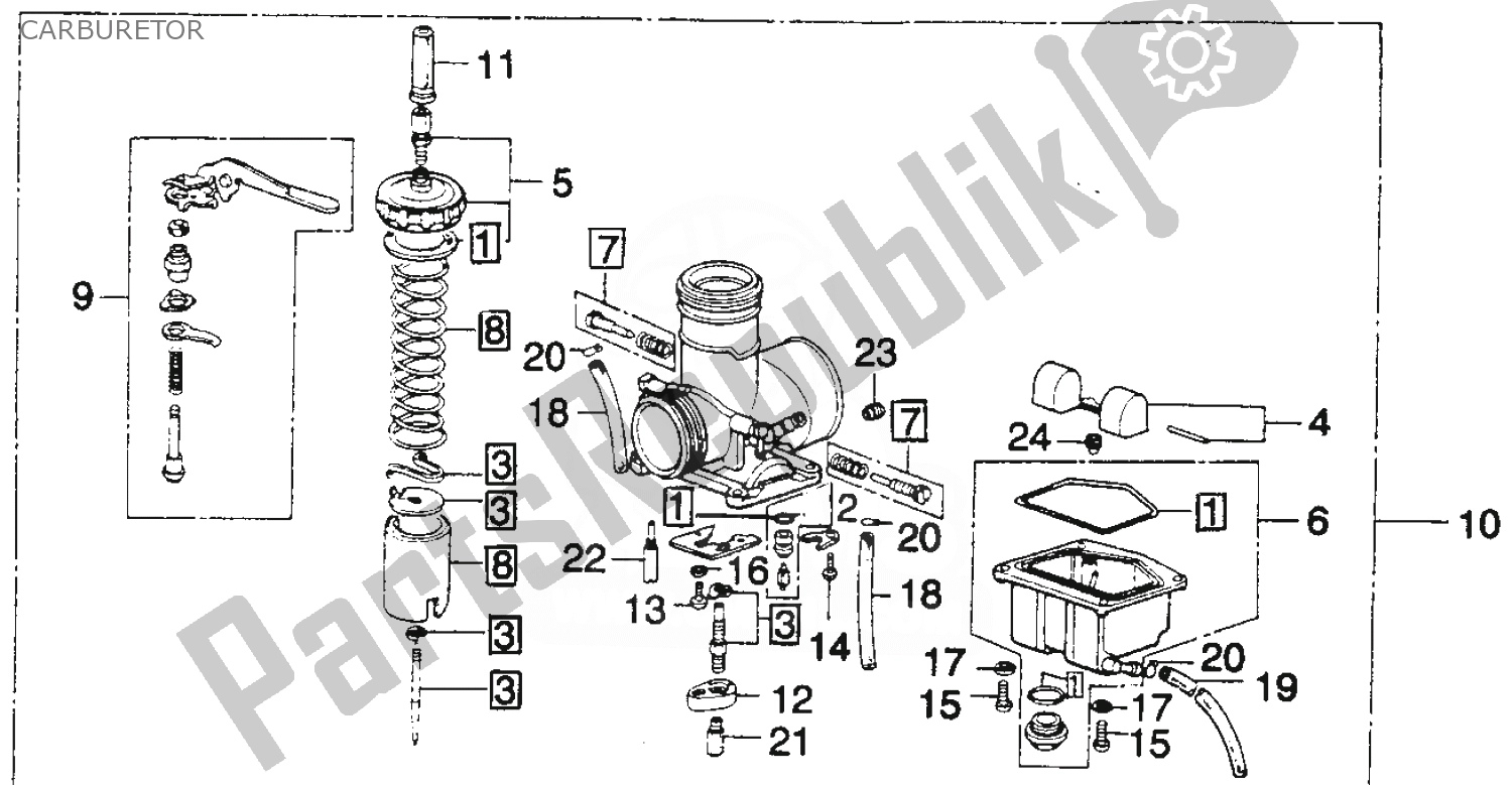 Todas as partes de Carburador do Honda MT 250 1974