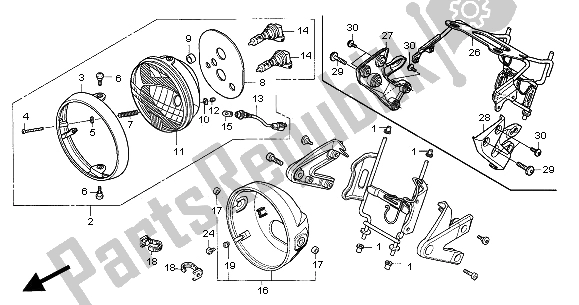 Todas as partes de Farol (eu) do Honda CB 600F Hornet 2005