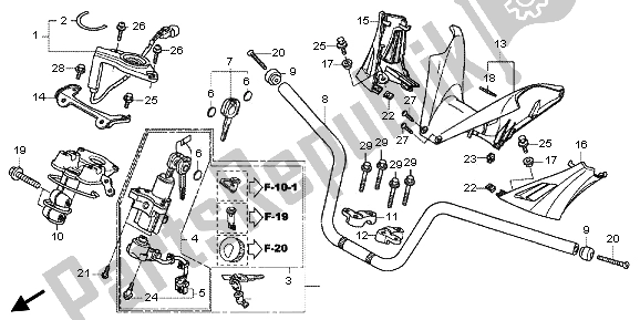 Alle onderdelen voor de Handvatpijp & Handvatdekking van de Honda FJS 600A 2012