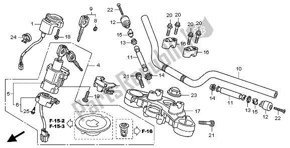 Alle onderdelen voor de Handvatpijp & Hoogste Brug van de Honda CBF 600 NA 2008
