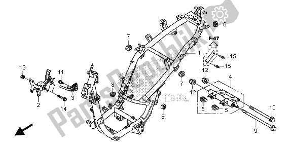 All parts for the Frame Body of the Honda SH 125 AD 2013