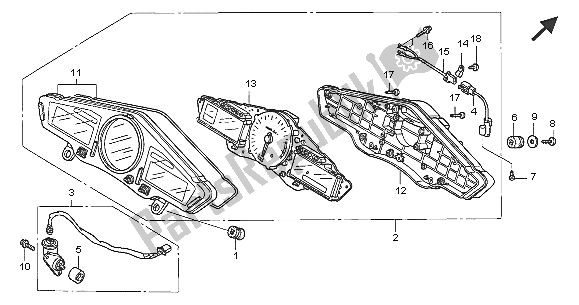 Tutte le parti per il Metro (kmh) del Honda VFR 800 2005