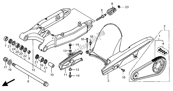 All parts for the Swingarm of the Honda CB 900F Hornet 2005