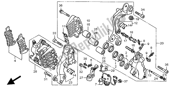 All parts for the Front Brake Caliper of the Honda ST 1100A 1997