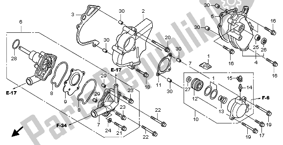 All parts for the Water Pump of the Honda CBF 1000A 2009