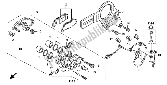 All parts for the Rear Brake Caliper of the Honda CB 1000 RA 2009