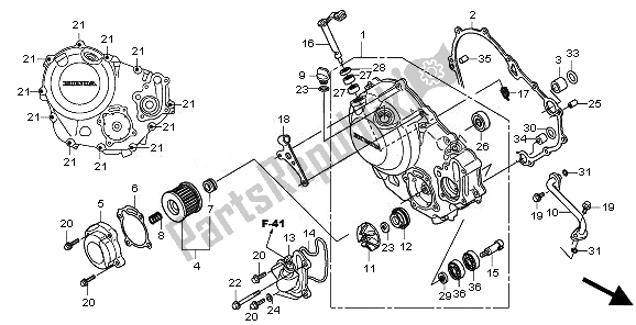Alle onderdelen voor de Rechter Carterdeksel van de Honda CBR 250R 2011