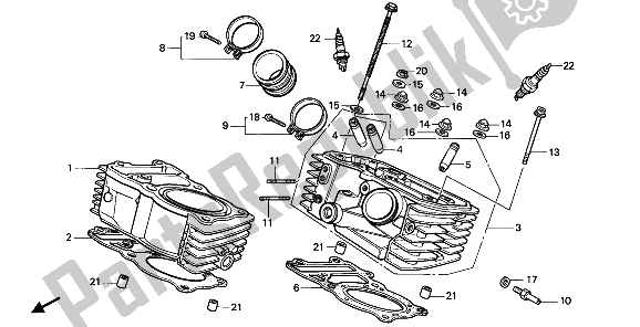 All parts for the Cylinder & Cylinder Head (rear) of the Honda XL 600 1988
