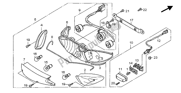 All parts for the Rear Combination Light of the Honda CBF 600S 2007