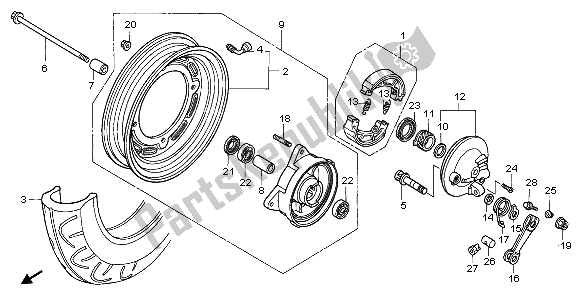 All parts for the Front Wheel of the Honda SCV 100F 2007