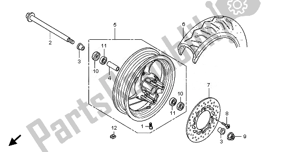 All parts for the Front Wheel of the Honda FES 125 2008
