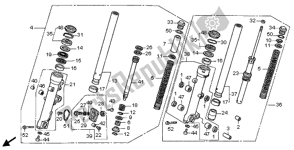 All parts for the Front Fork of the Honda ST 1100A 1997