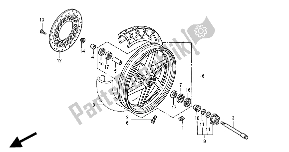 All parts for the Front Wheel of the Honda CB 500S 2000