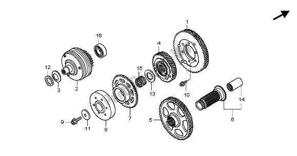 All parts for the Primary Drive Gear of the Honda GL 1800A 2003