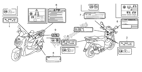 Alle onderdelen voor de Waarschuwingsetiket van de Honda PES 125R 2009