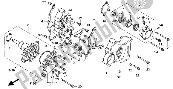 All parts for the Water Pump of the Honda VFR 800 2002