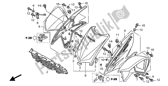 All parts for the Front Fender of the Honda TRX 450 ER Sportrax 2009