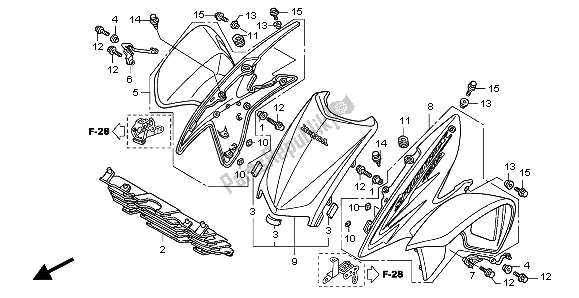 All parts for the Front Fender of the Honda TRX 450 ER Sportrax 2009