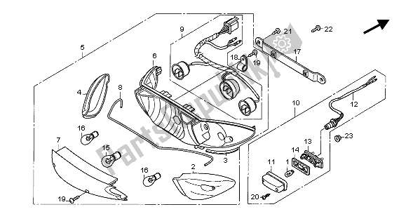 All parts for the Rear Combination Light of the Honda CBF 500A 2006