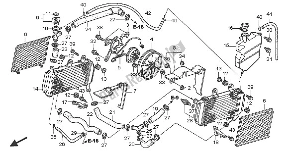 Alle onderdelen voor de Radiator van de Honda VFR 800 2005