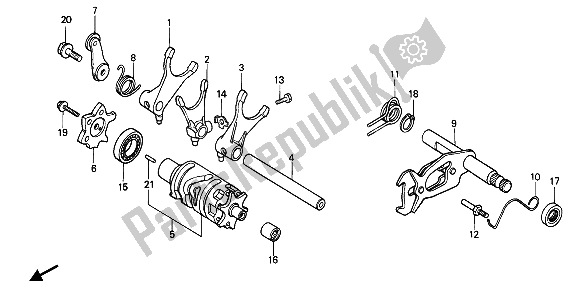 All parts for the Shift Drum of the Honda XR 600R 1988