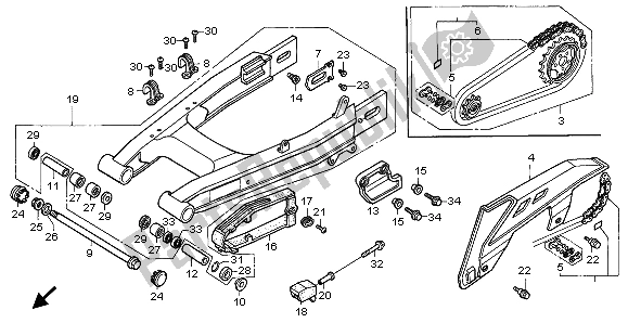 All parts for the Swingarm & Chain Case of the Honda XRV 750 Africa Twin 1998