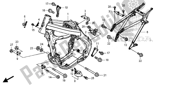 Alle onderdelen voor de Frame Lichaam van de Honda CRF 450R 2014