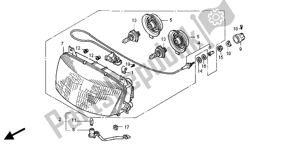 All parts for the Headlight (uk) of the Honda ST 1100 2000