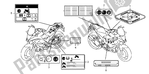 Wszystkie części do Etykieta Ostrzegawcza Honda VFR 800X 2012