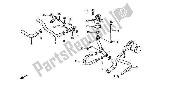 All parts for the Water Pipe of the Honda ST 1100 1992