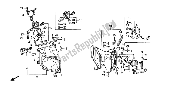 All parts for the Cooling Fan & Shroud of the Honda GL 1500 1989