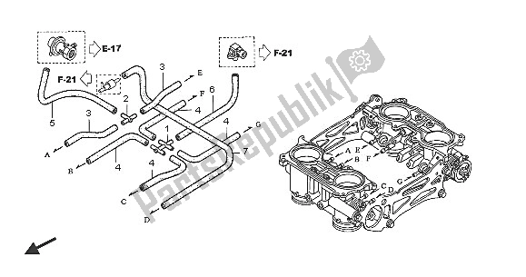 All parts for the Throttle Body (tubing) of the Honda VFR 800A 2005