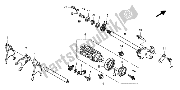 All parts for the Gearshift Drum of the Honda CB 600F Hornet 2012