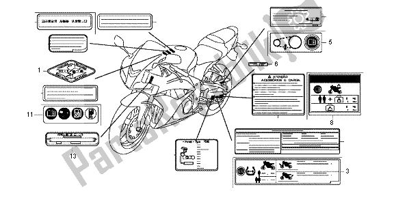 Alle onderdelen voor de Waarschuwingsetiket van de Honda CBR 600 RA 2012