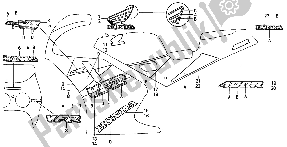 Alle onderdelen voor de Streep & Merk (vfr400r3m) van de Honda VFR 400R3 1991