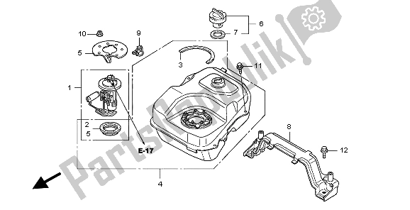 All parts for the Fuel Tank of the Honda PES 150R 2009