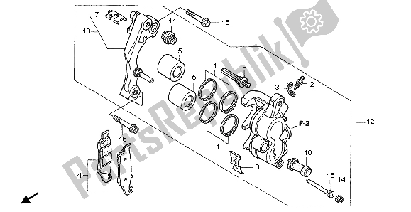 All parts for the Front Brake Caliper of the Honda CR 250R 2004