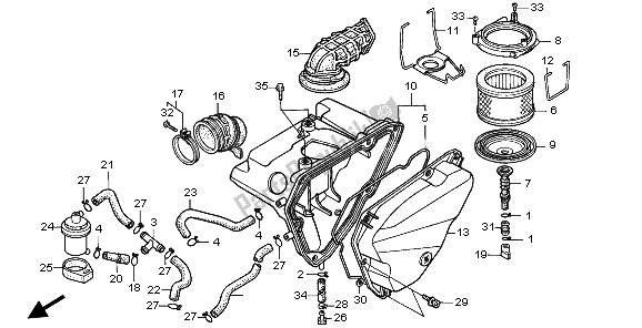 Alle onderdelen voor de Luchtfilter van de Honda NX 650 1997