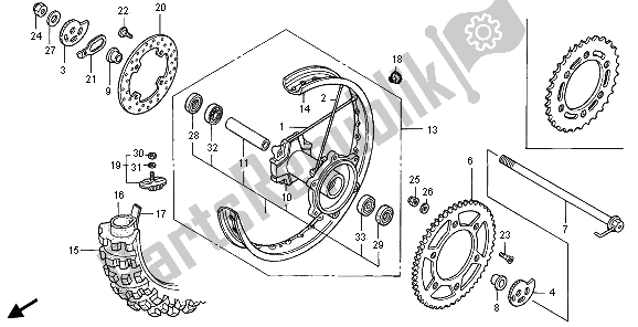 Todas las partes para Rueda Trasera de Honda XR 400R 1996